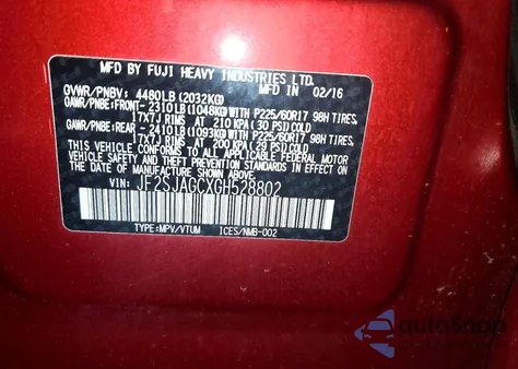 2016 Subaru Forester 2.5I Premium from USA, damaged, VIN JF2SJAGCXGH528802